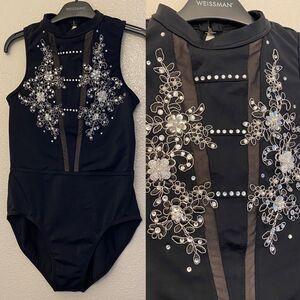 WEISSMAN Balera Dance Costume black custom Illusion Plunge Leotard MT13121 -MA